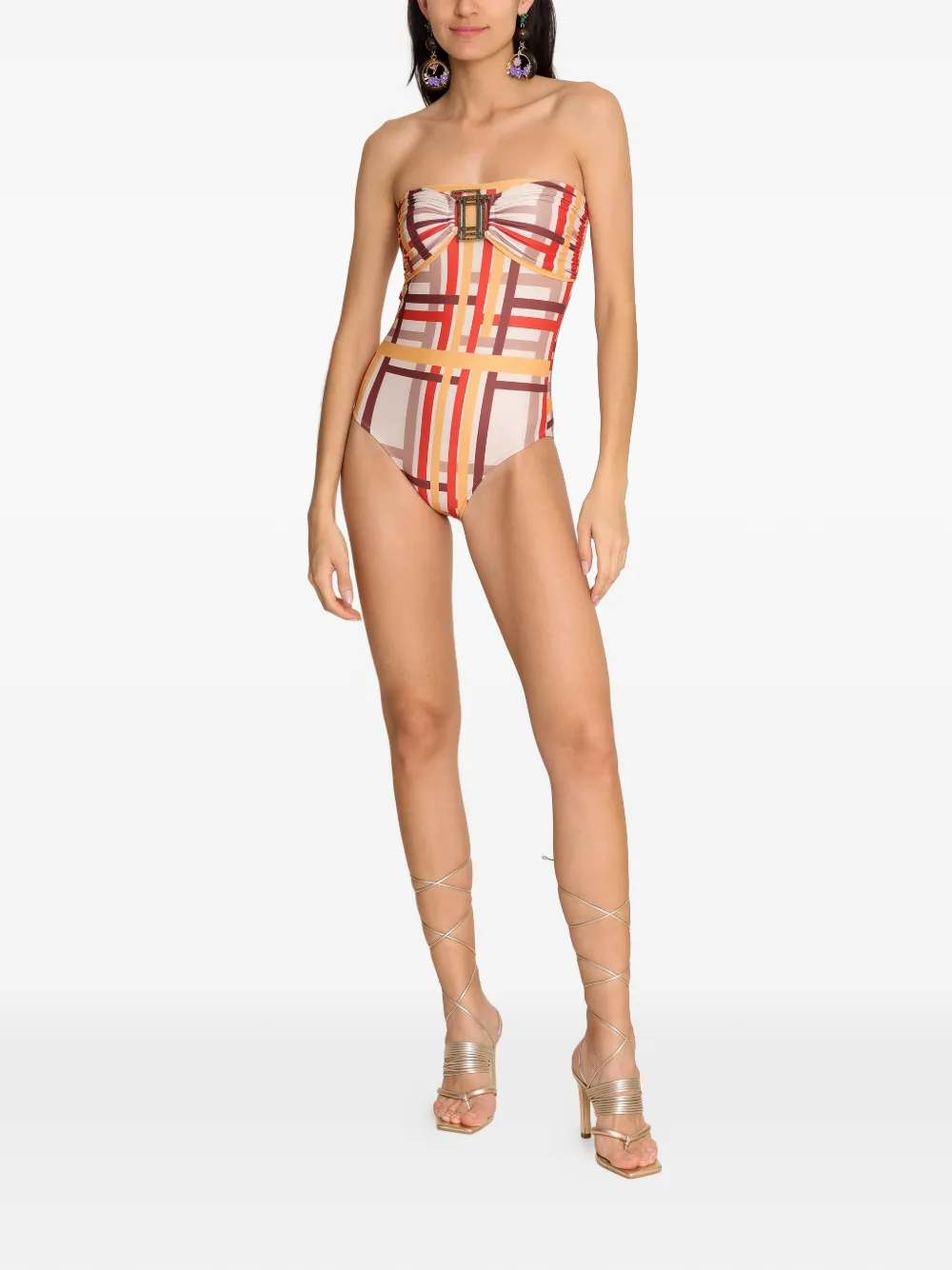  Amir Slama Check-pattern Strapless Swimsuit - Neutrals 