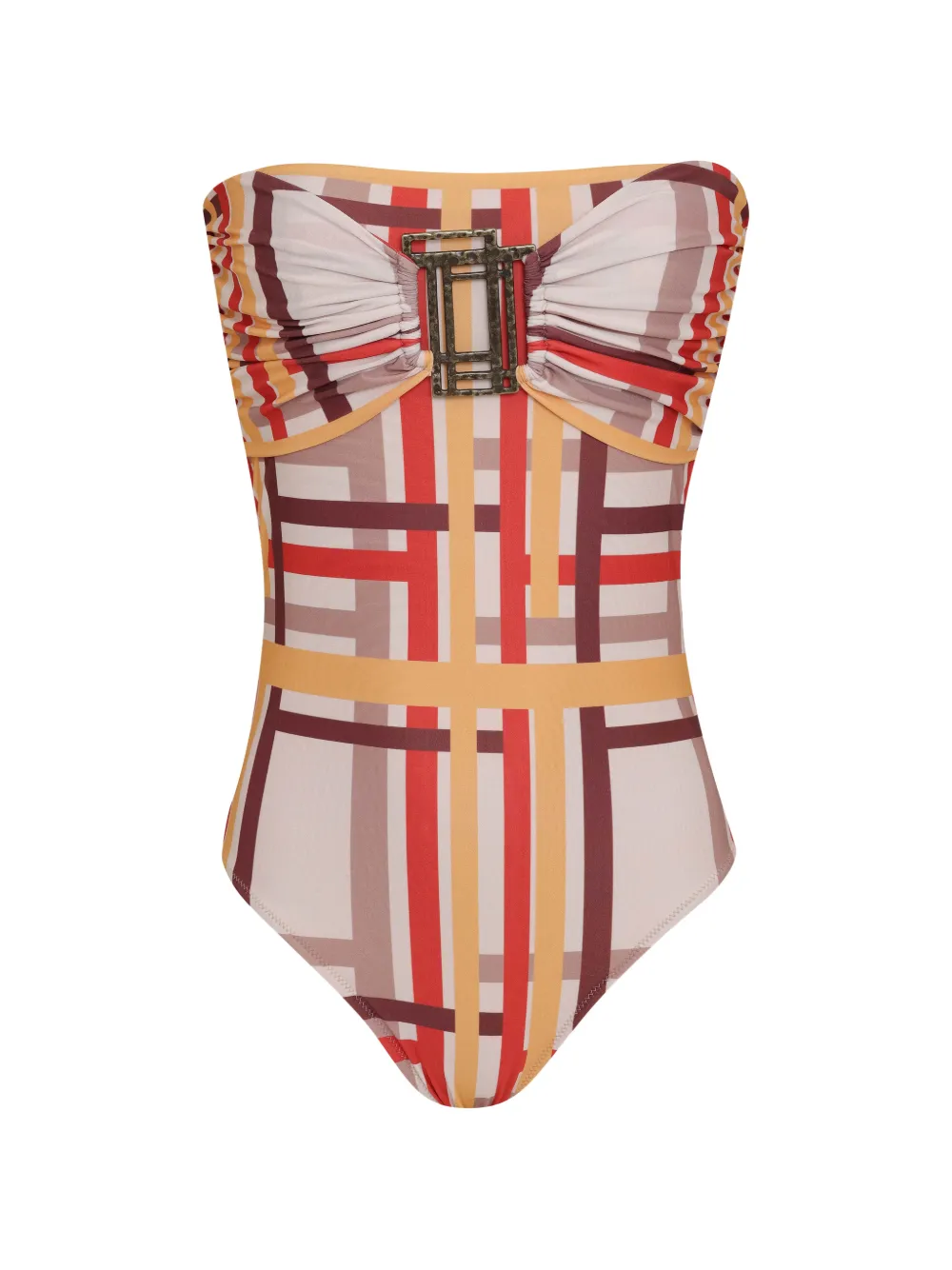Amir Slama Schulterfreier Badeanzug mit Karomuster - Nude