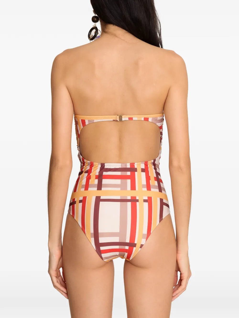 Amir Slama Strapless badpak met geruit patroon Beige
