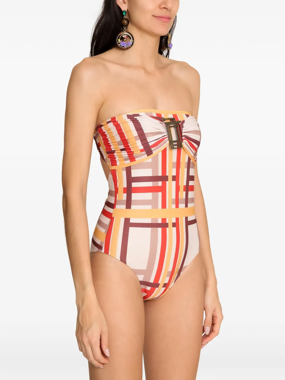  Amir Slama Check-pattern Strapless Swimsuit - Neutrals 