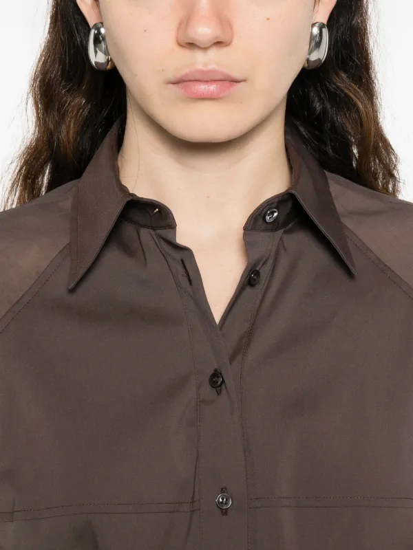 Brunello Cucinelli sheer-panel long-sleeve Shirt | Brown | FARFETCH