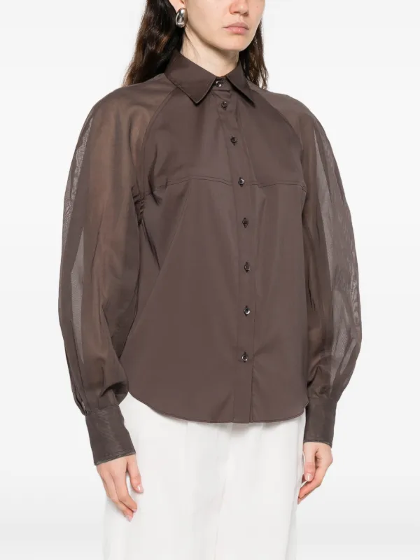 BRUNELLO CUCINELLI ラグランシアーシャツ Brunello Cucinelli シアーパネル シャツ | ブラウン | FARFETCH JP