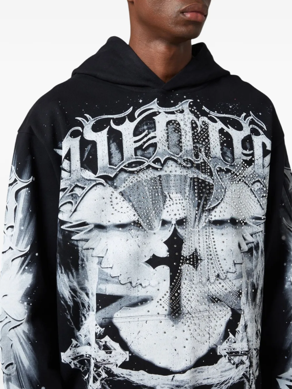 Black Heavens Vault V3 Crystal-Embellished Graphic Hoodie