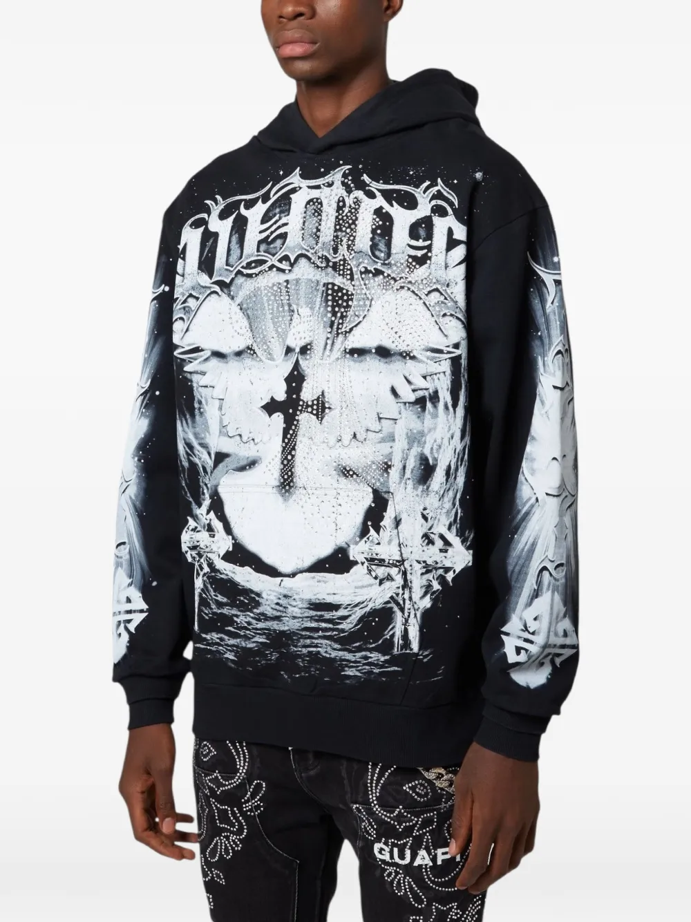 Black Heavens Vault V3 Crystal-Embellished Graphic Hoodie