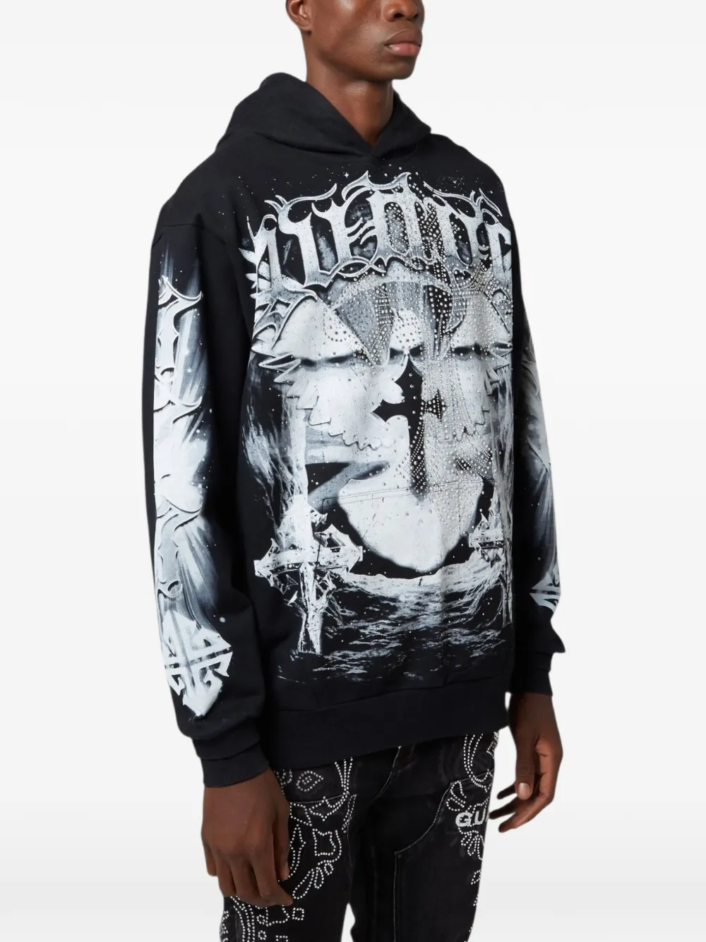 Black Heavens Vault V3 Crystal-Embellished Graphic Hoodie