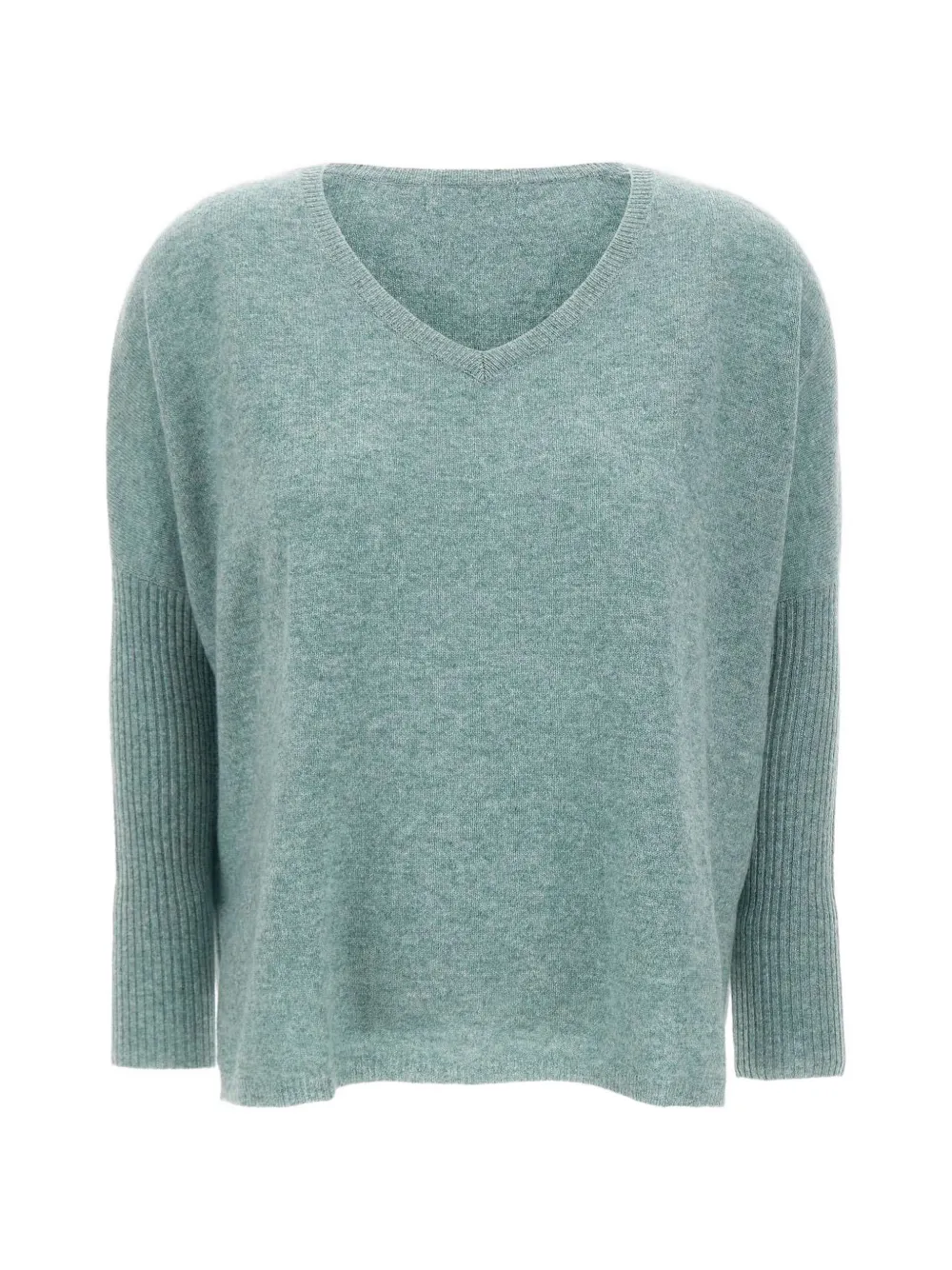 Not Shy Faustine Ribbed-sleeve V-neck Sweater In Blue