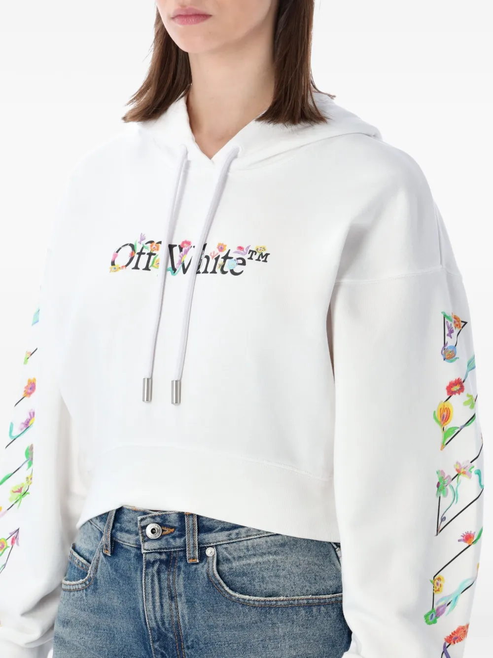 Off-White Hoodie met bloemenprint Wit