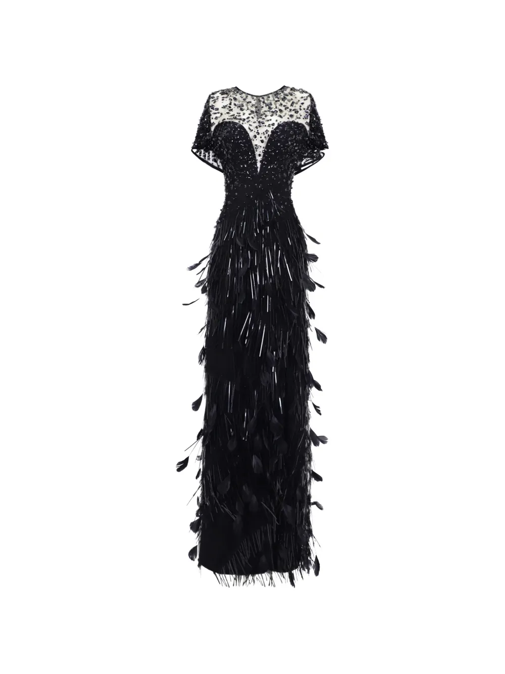 Gemy Maalouf beaded feather corset dress – Black