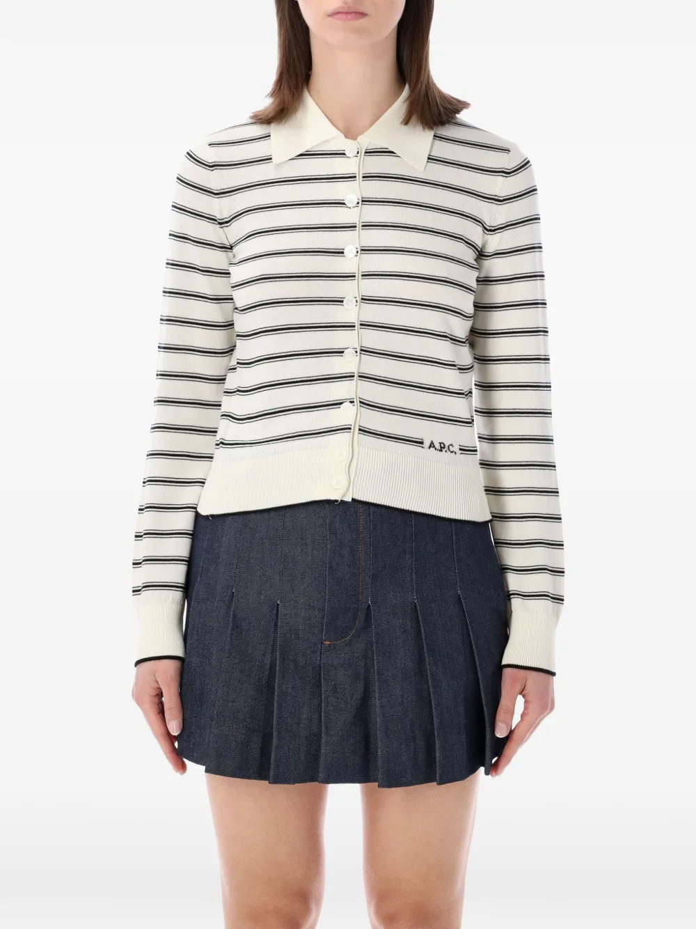 Apc Striped-pattern Cardigan In White