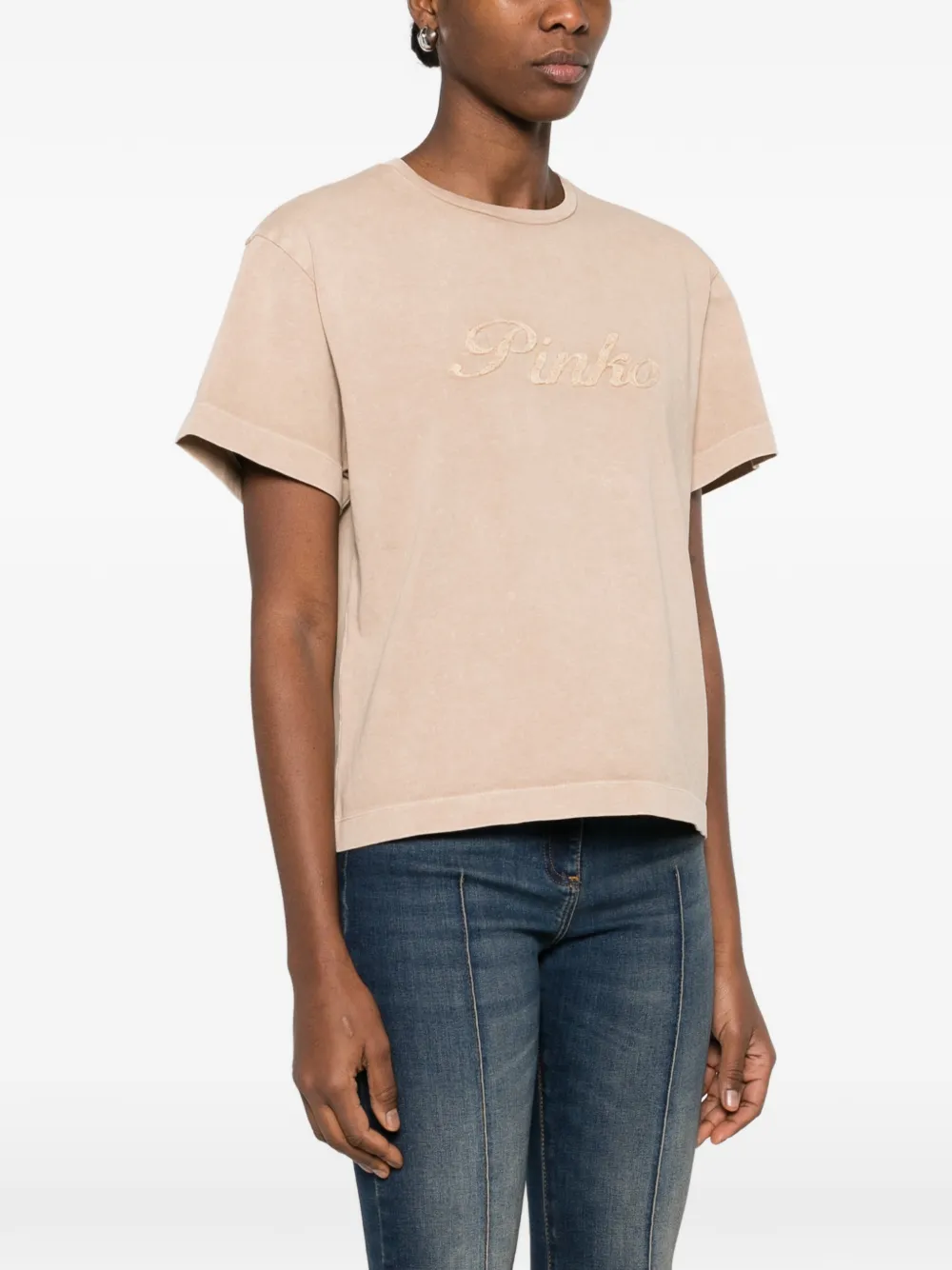PINKO T-shirt met gerafeld borduurwerk Beige