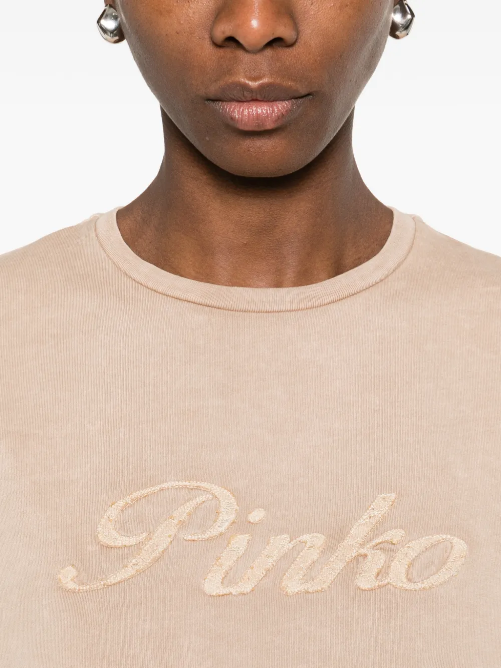 PINKO T-shirt met gerafeld borduurwerk Beige