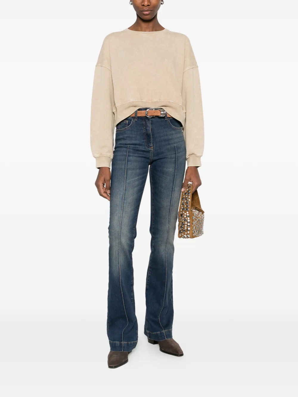  Pinko Cropped Label Sweatshirt - Neutrals 