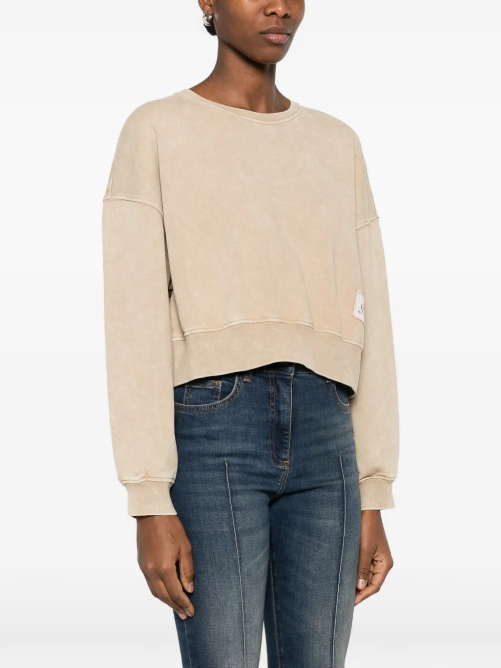  Pinko Cropped Label Sweatshirt - Neutrals 