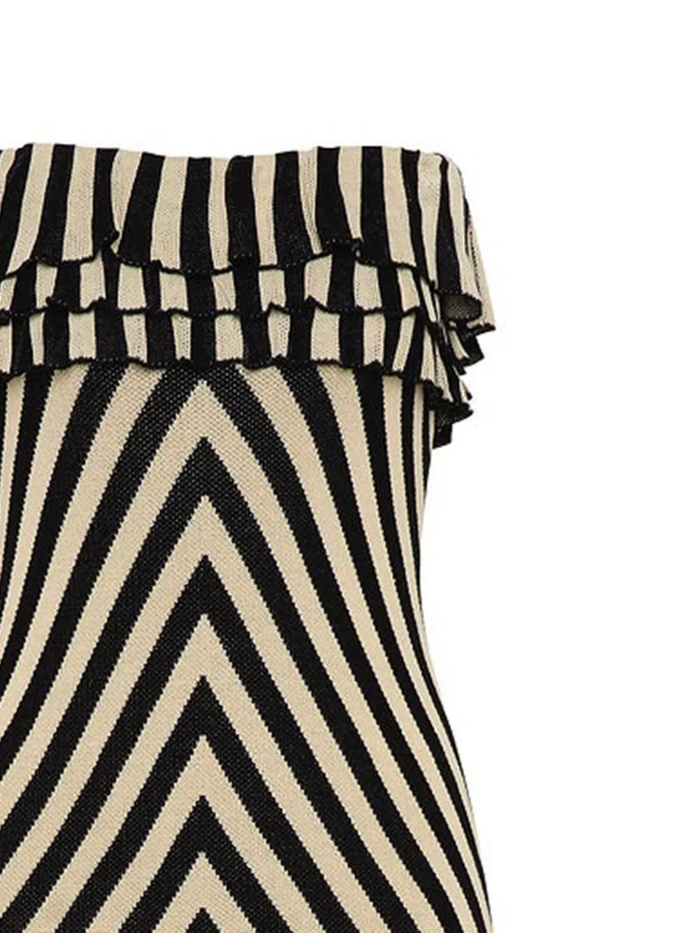 Ruffled-Detail Striped-Pattern Strapless Maxi Dress
