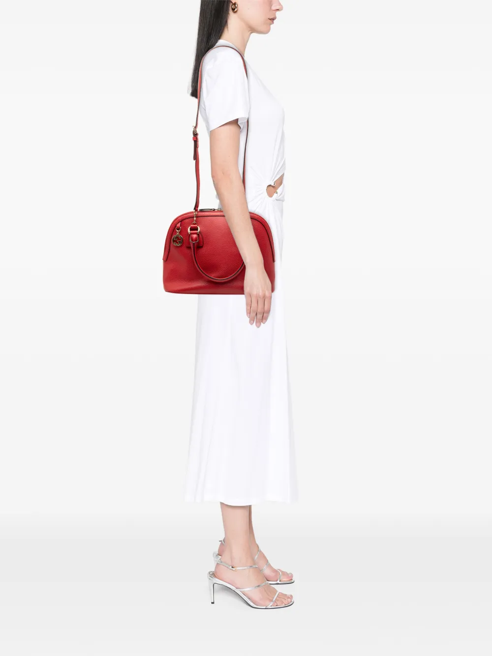  Gucci Pre-owned 2016-2025 Small Dollar Calfskin Gg Charm Dome Satchel - Red 