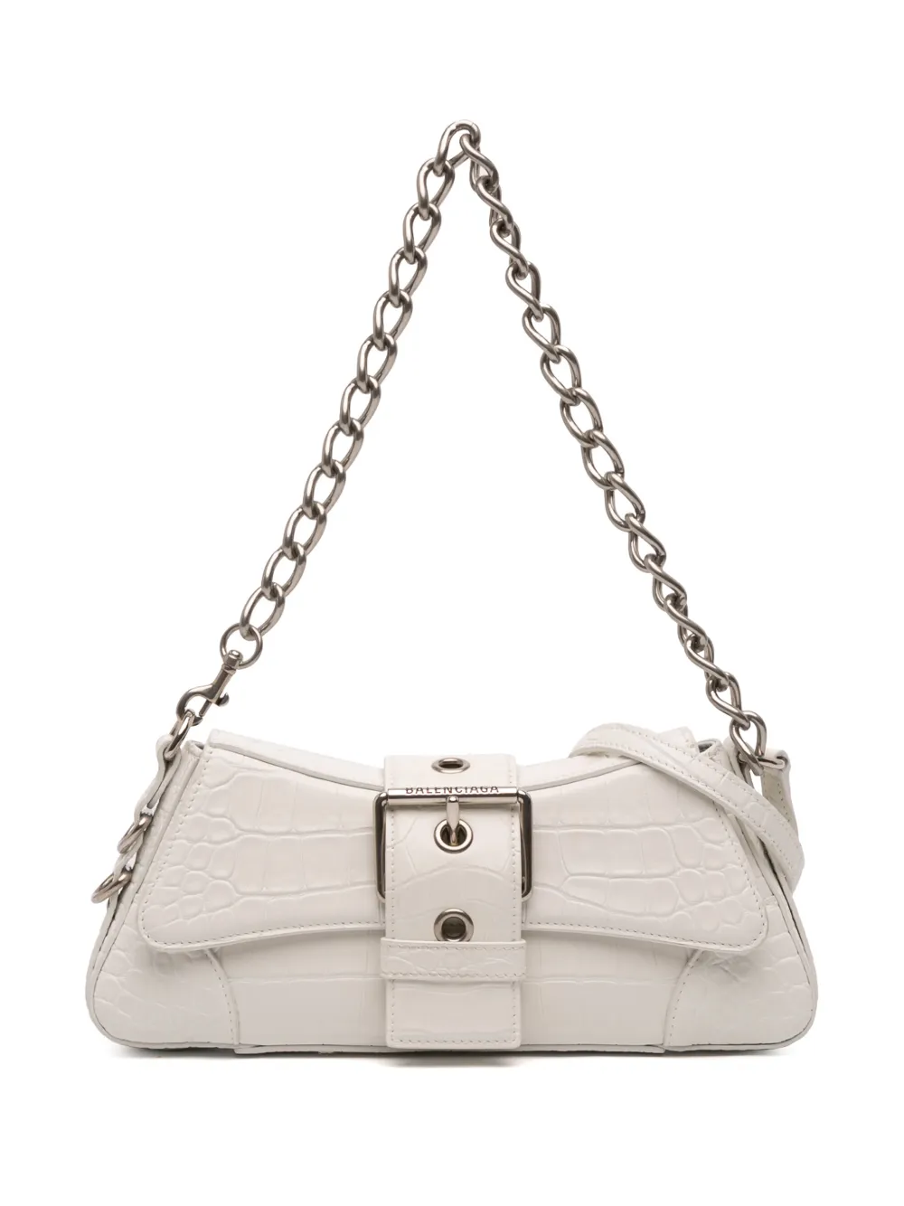 Balenciaga Pre-Owned 2022 Small Croc Embossed Leather Lindsay satchel - Bianco