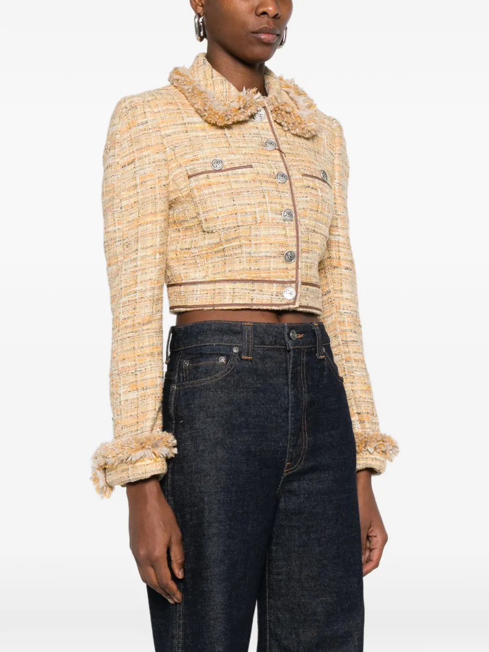 ETRO Tweed jack met franje afwerking Geel