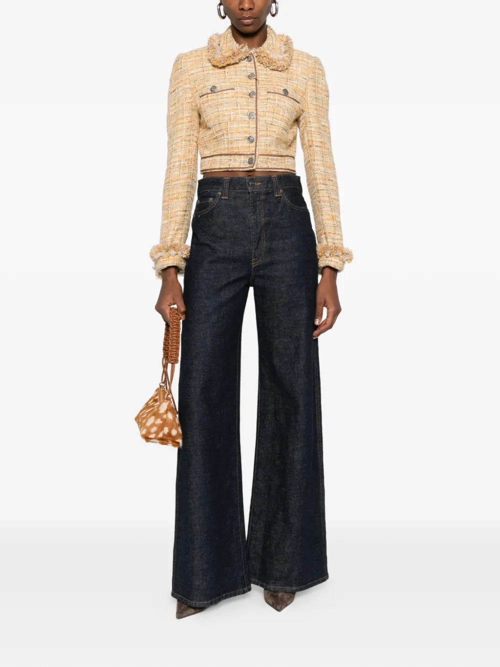 ETRO Tweed jack met franje afwerking Geel