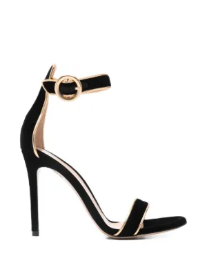 Gianvito Rossi アンクルストラップ レザー サンダル ヒール 美脚 Gianvito Rossi レザー サンダル | ブラック | FARFETCH JP