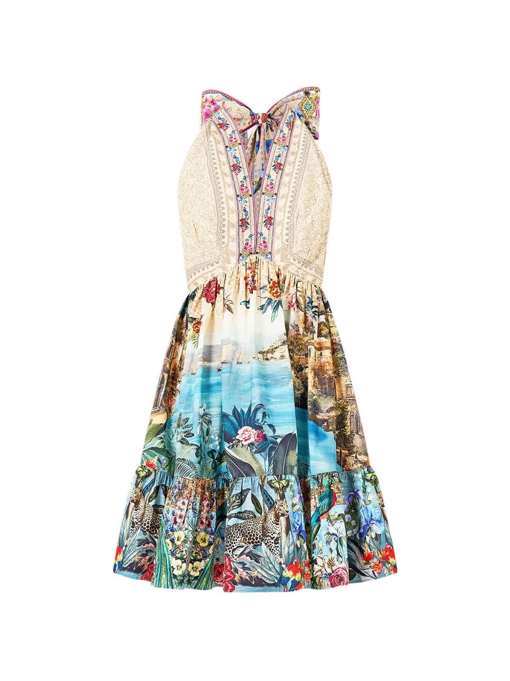 Camilla V-neck printed mini dress - Blu