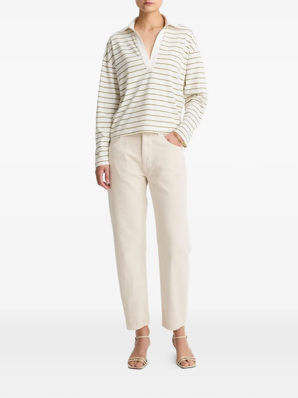  Vince Striped V-neck T-shirt - Neutrals 