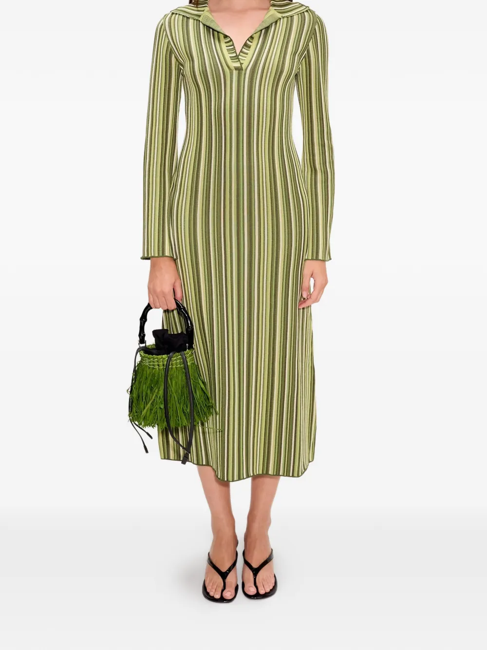Simon Miller collared striped midi dress - Verde
