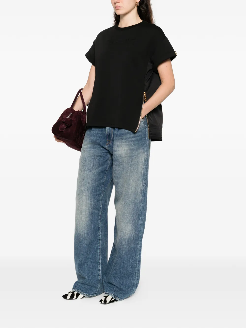 Elisabetta Franchi T-shirt met rits Zwart