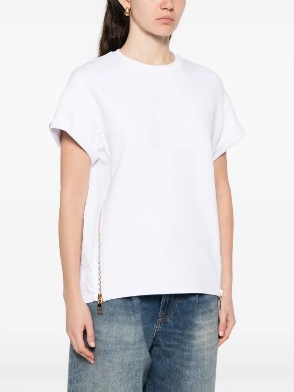 Elisabetta Franchi Embossed Zip T-shirt | White | FARFETCH JO