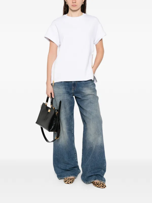 Elisabetta Franchi Embossed Zip T-shirt | White | FARFETCH JO