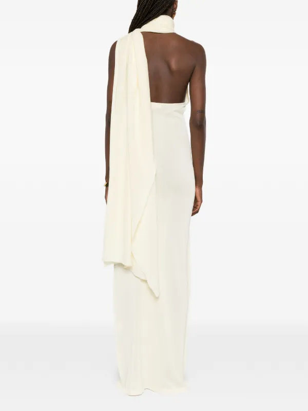 aya muse scarf detail maxi dress AYA MUSE Scarf-Detail Lam Maxi Dress