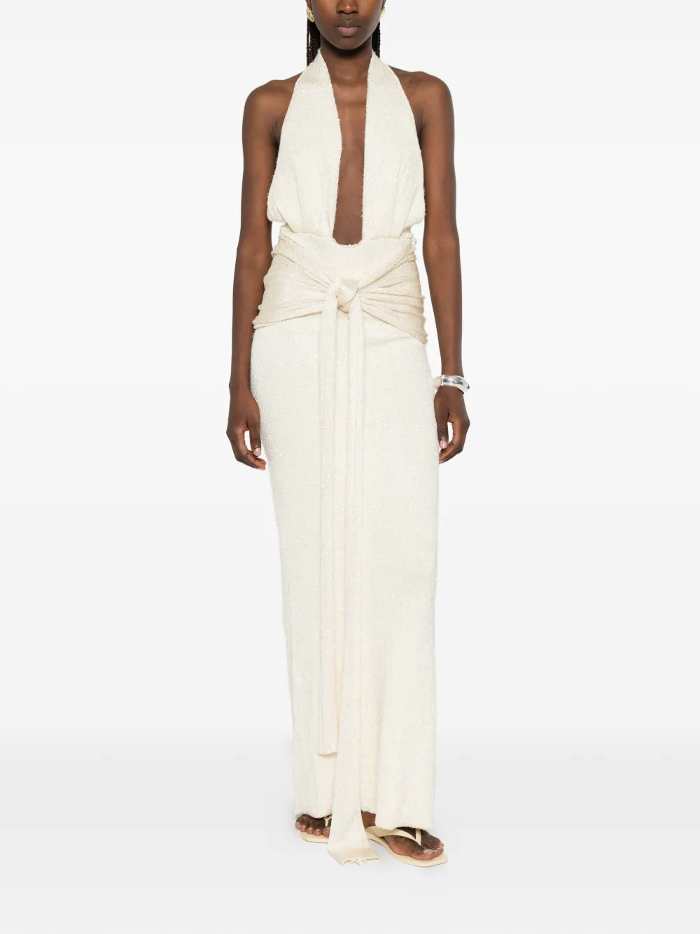 Aya Muse Sereia maxi-dress met geknoopte taille Beige