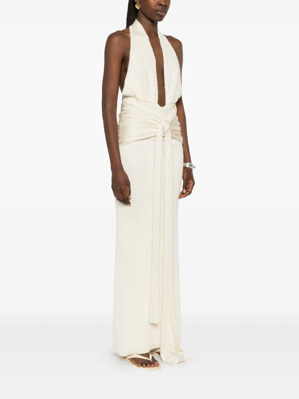 Aya Muse Sereia maxi-dress met geknoopte taille Beige