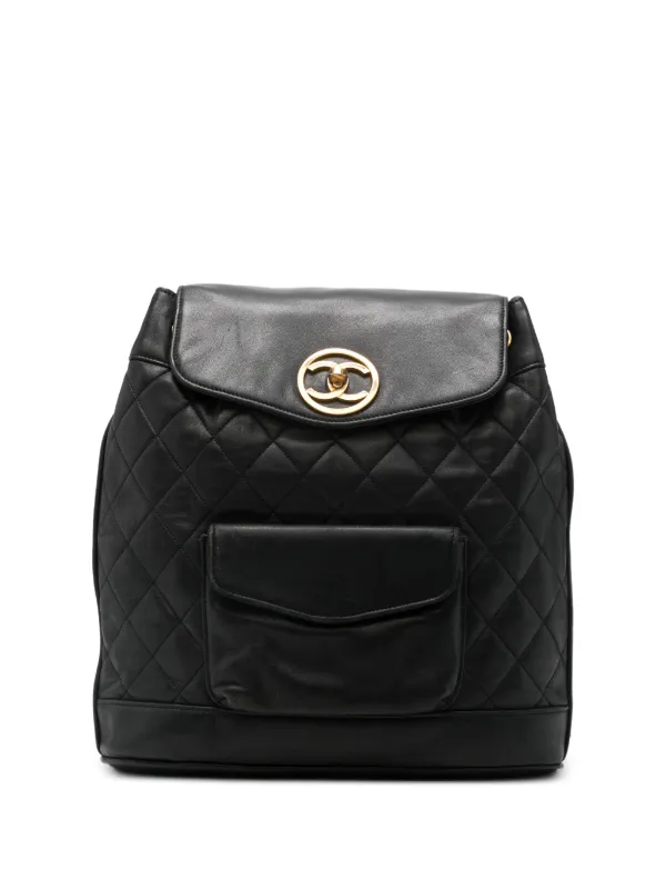 Chanel Pre-owned Medium Trapuntato Leather Backpack in Black