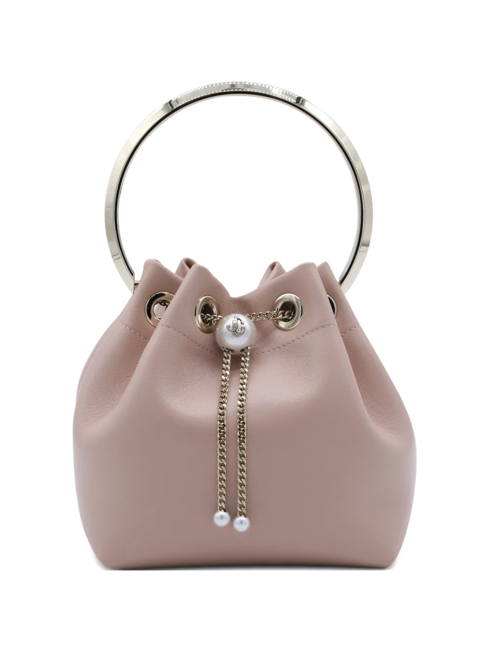 Jimmy Choo Bon Bon ring-handle pearl-charm bucket bag - Rosa
