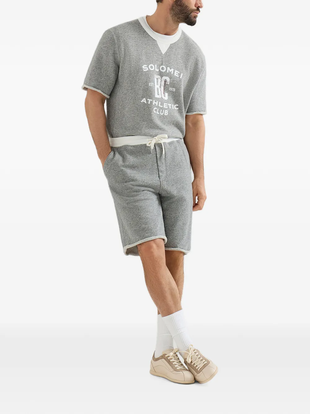 Brunello Cucinelli Bermuda badstof shorts met logo van katoenen en linnen mélange Grijs