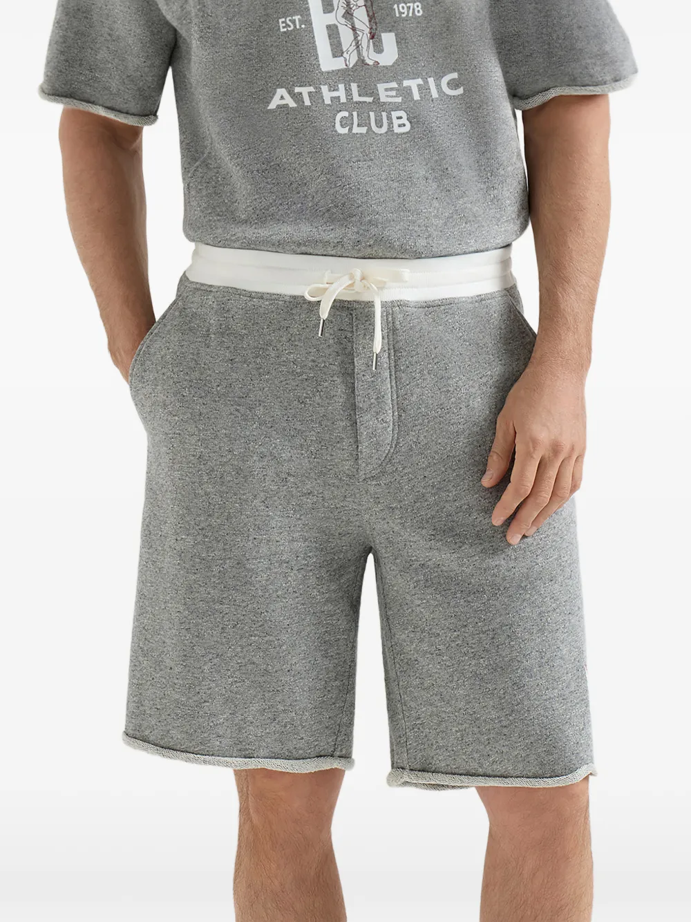 Brunello Cucinelli Bermuda badstof shorts met logo van katoenen en linnen mélange Grijs