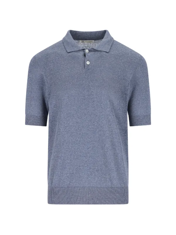 Brunello Cucinelli Buttoned Polo Shirt in Blue