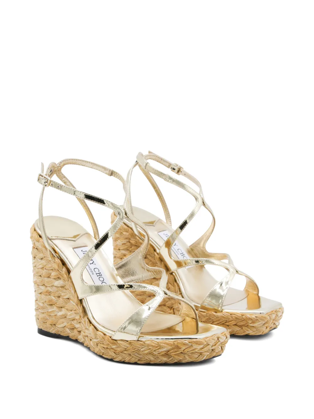 Jimmy Choo Ayla espadrilles met metallic bandjes en hak Goud