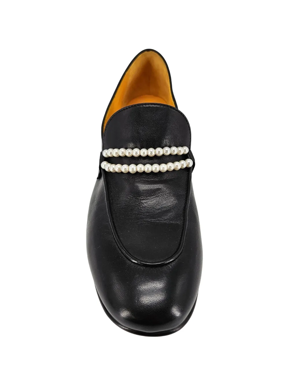 Madison.Maison Leren loafers met pareldetail Zwart