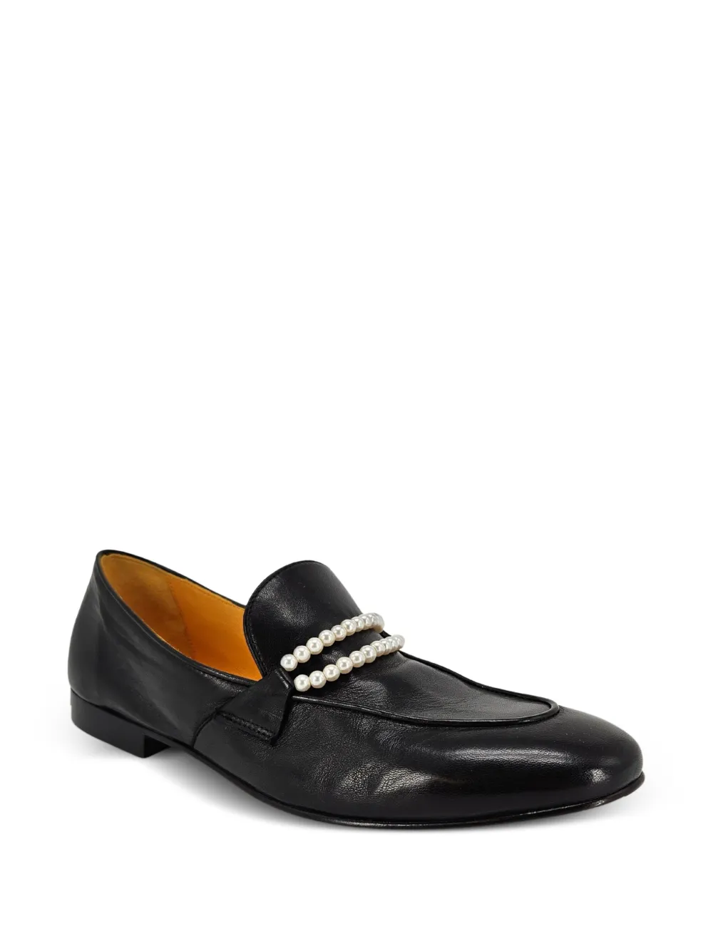 Madison.Maison Leren loafers met pareldetail Zwart