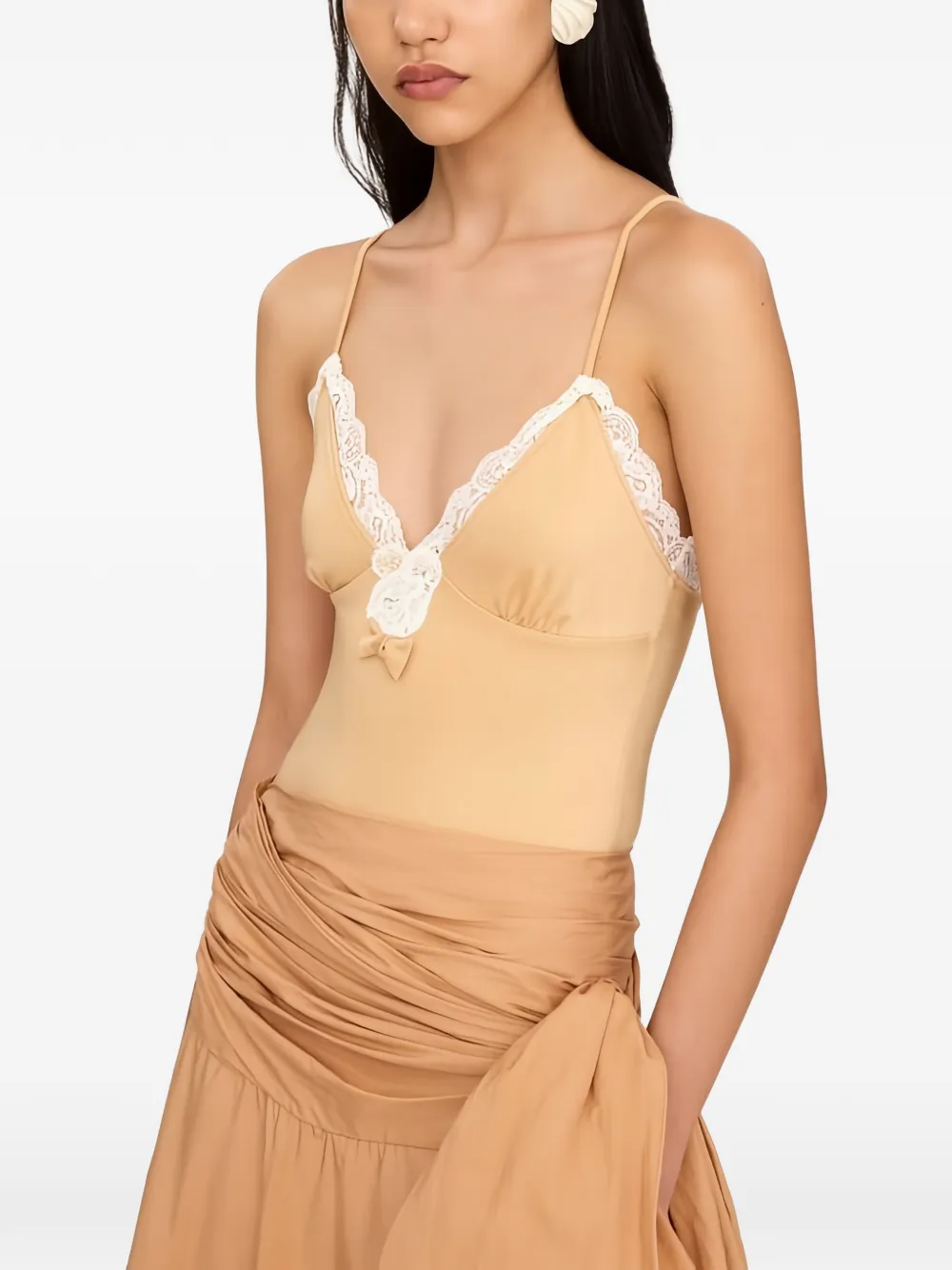Chloé lace-trim bow-detail bodysuit - Toni neutri