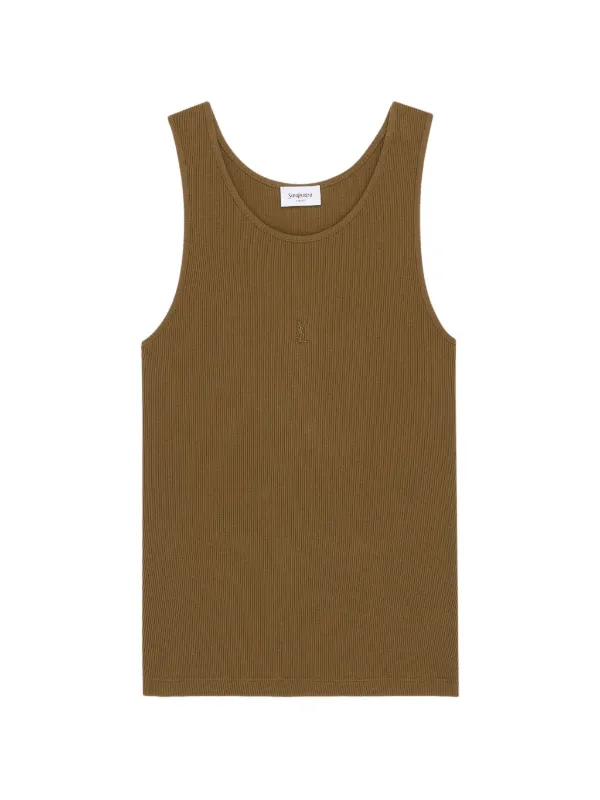 Saint Laurent Cassandre Tank Top in Ribbed Cotton Jersey in Brown