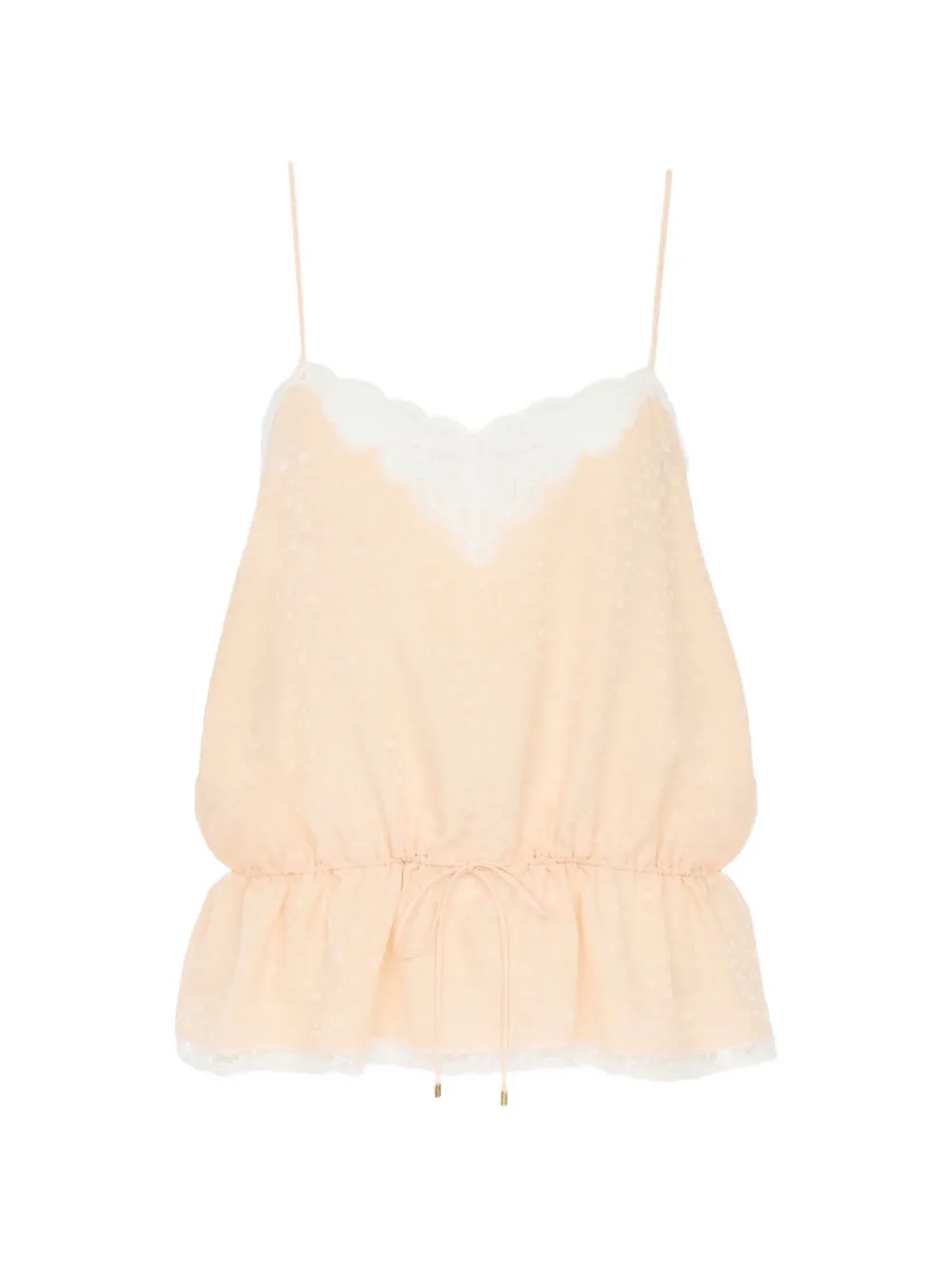 Chloé Zijden tanktop met trekkoord en kanten jacquard Beige