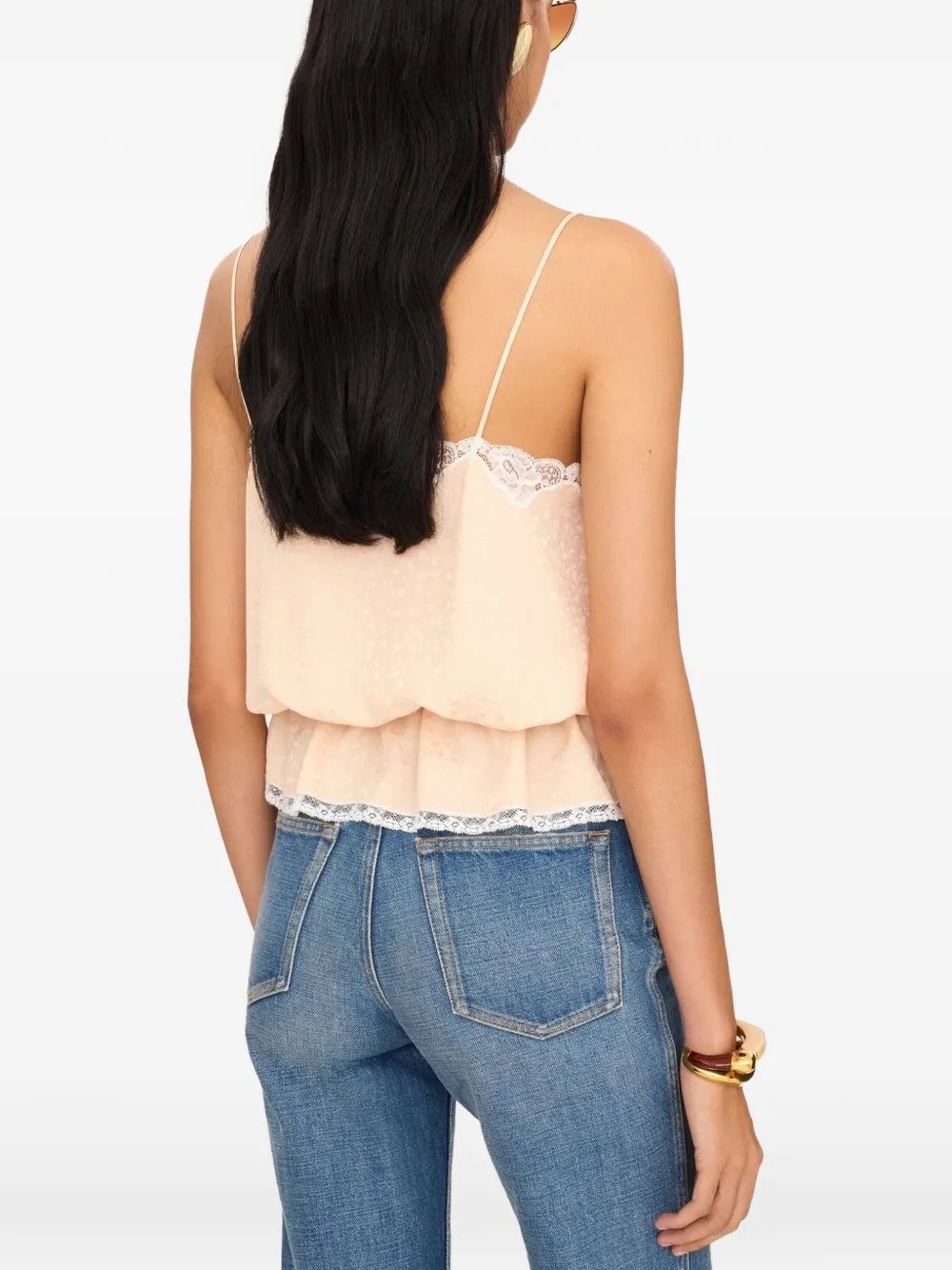 Chloé Zijden tanktop met trekkoord en kanten jacquard Beige