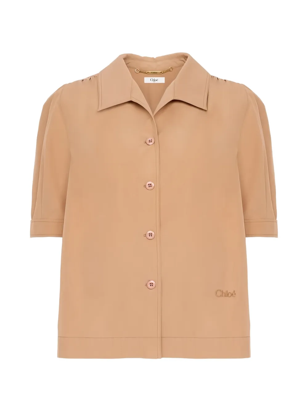 Chloé logo-embroidered gathered-sleeve shirt - Braun