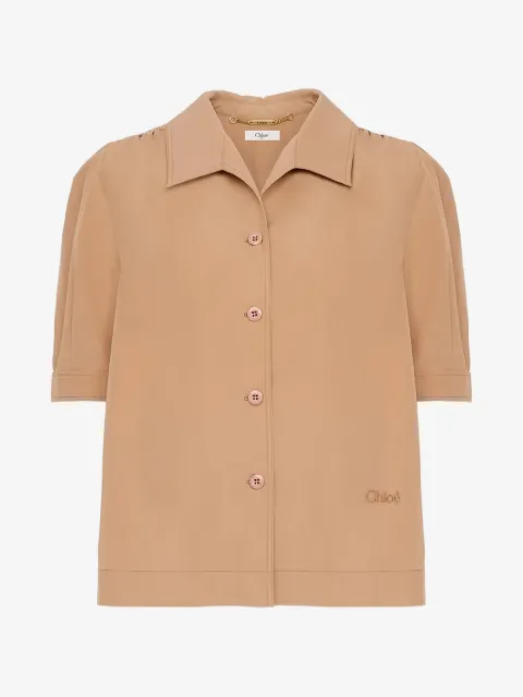 Chloé logo-embroidered gathered-sleeve shirt