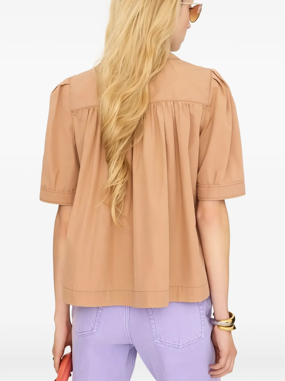  Chloé Logo-embroidered Gathered-sleeve Shirt - Marron 