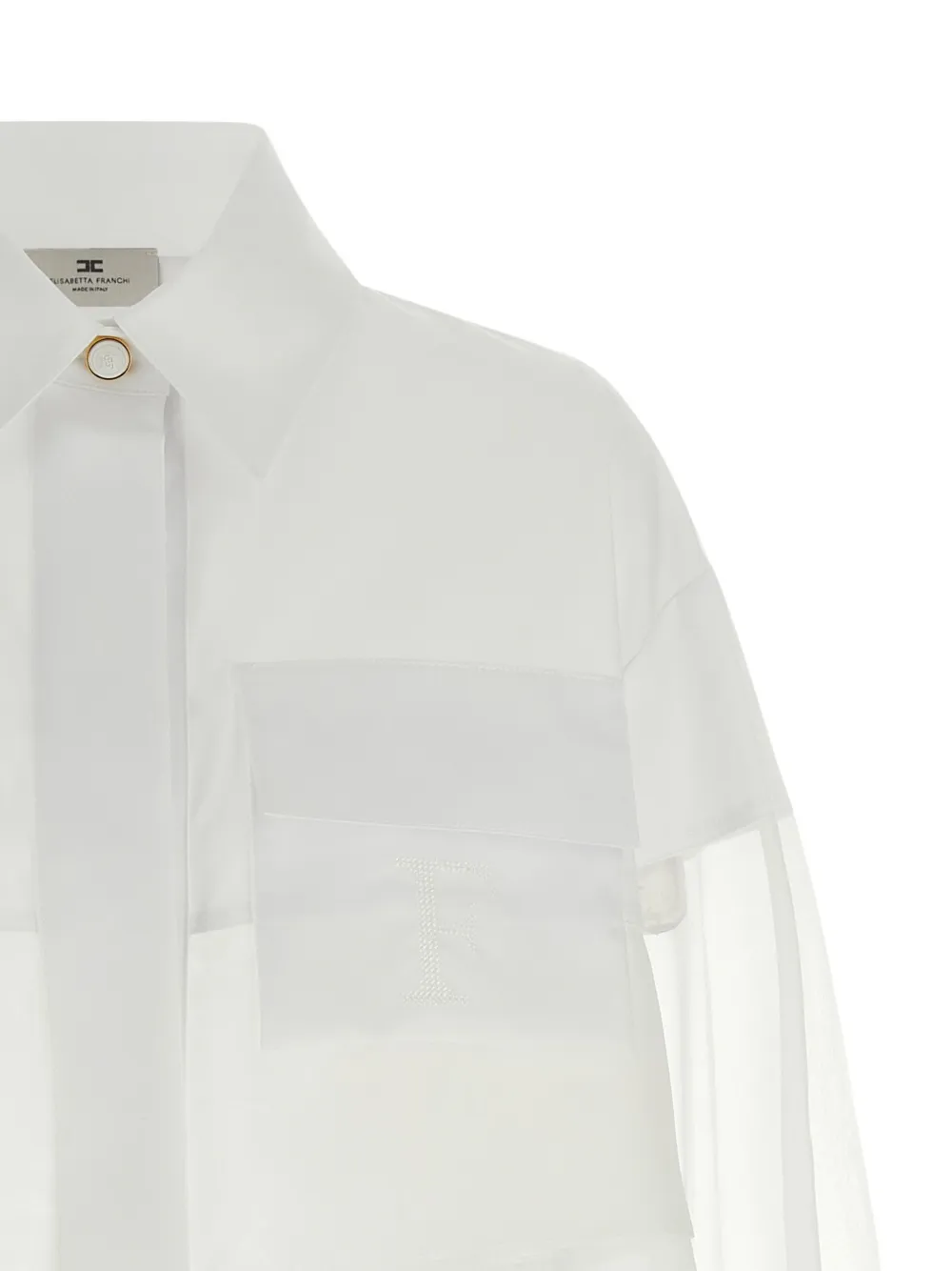 Elisabetta Franchi Organza cropped blouse met gehaakt logo Wit