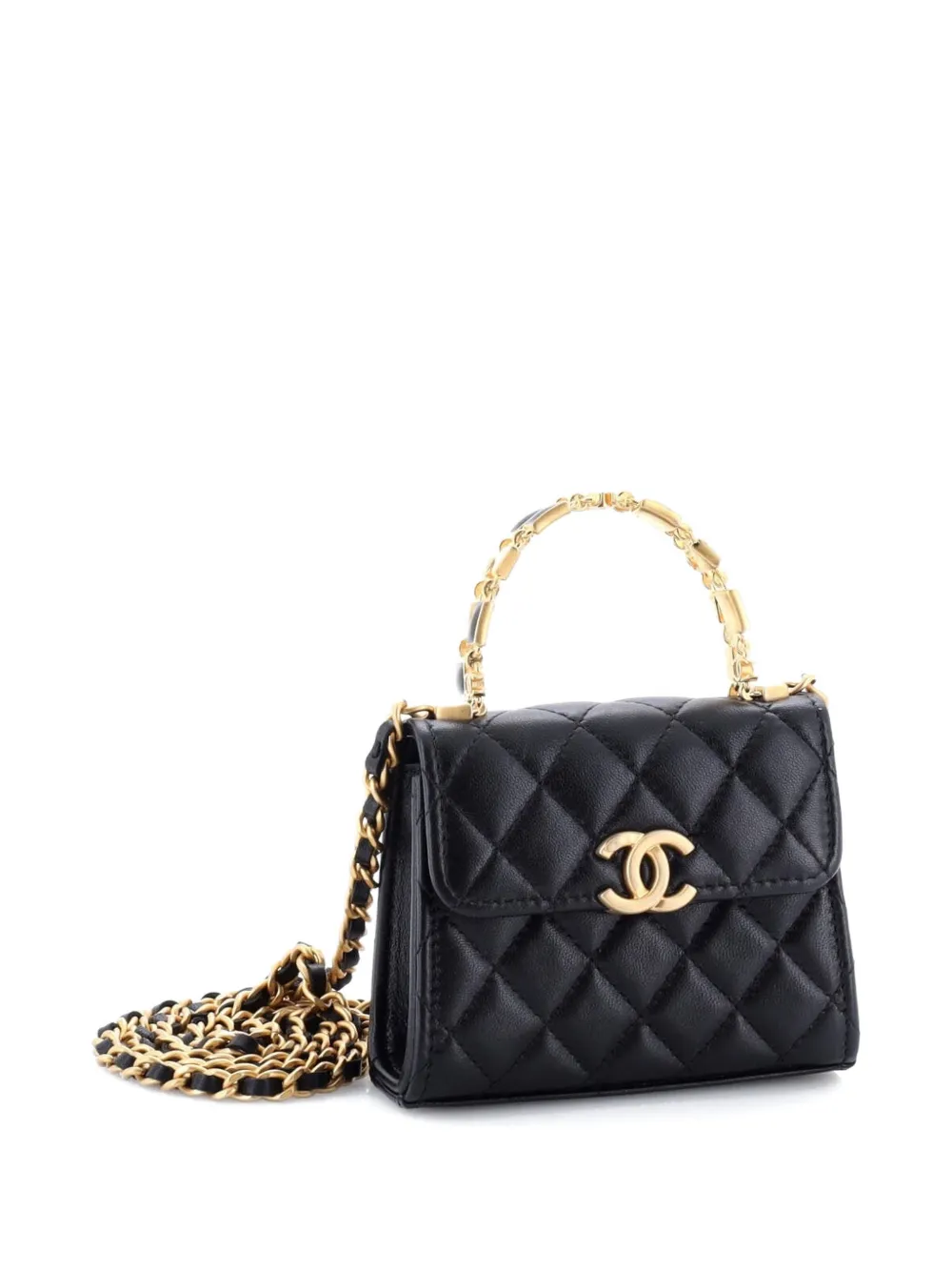 CHANEL Pre-Owned Coco Enamel Top Handle Flap Bag Quilted Lambskin
