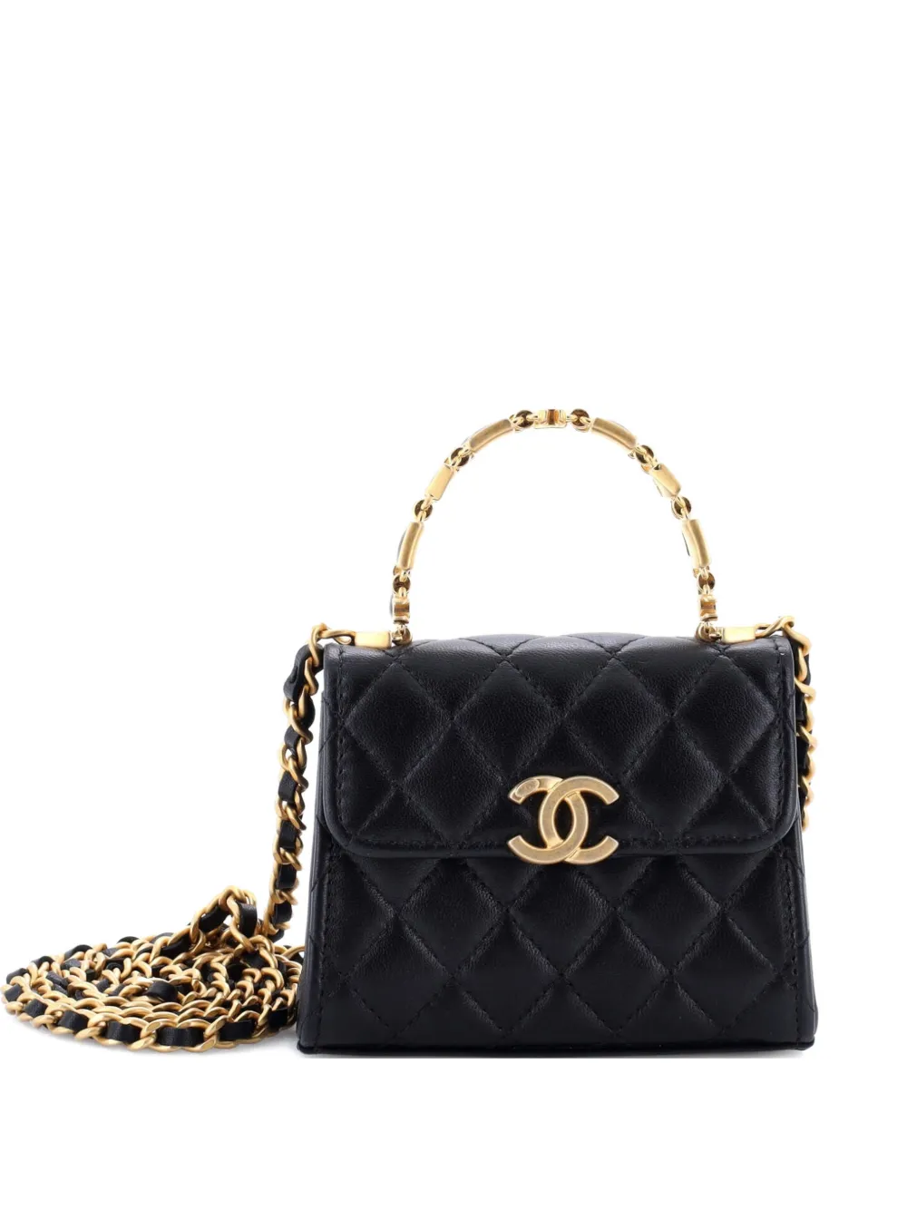CHANEL Pre-Owned Borsa a tracolla Coco piccola in pelle di agnello trapuntata con battente e manico - Nero